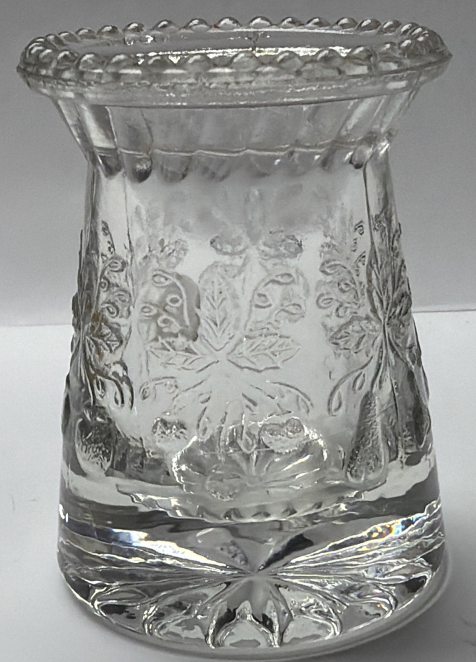 EAPG DC Jenkins Kokomo Glass Three Fruit Toothpick Match Stick Holder Glows
